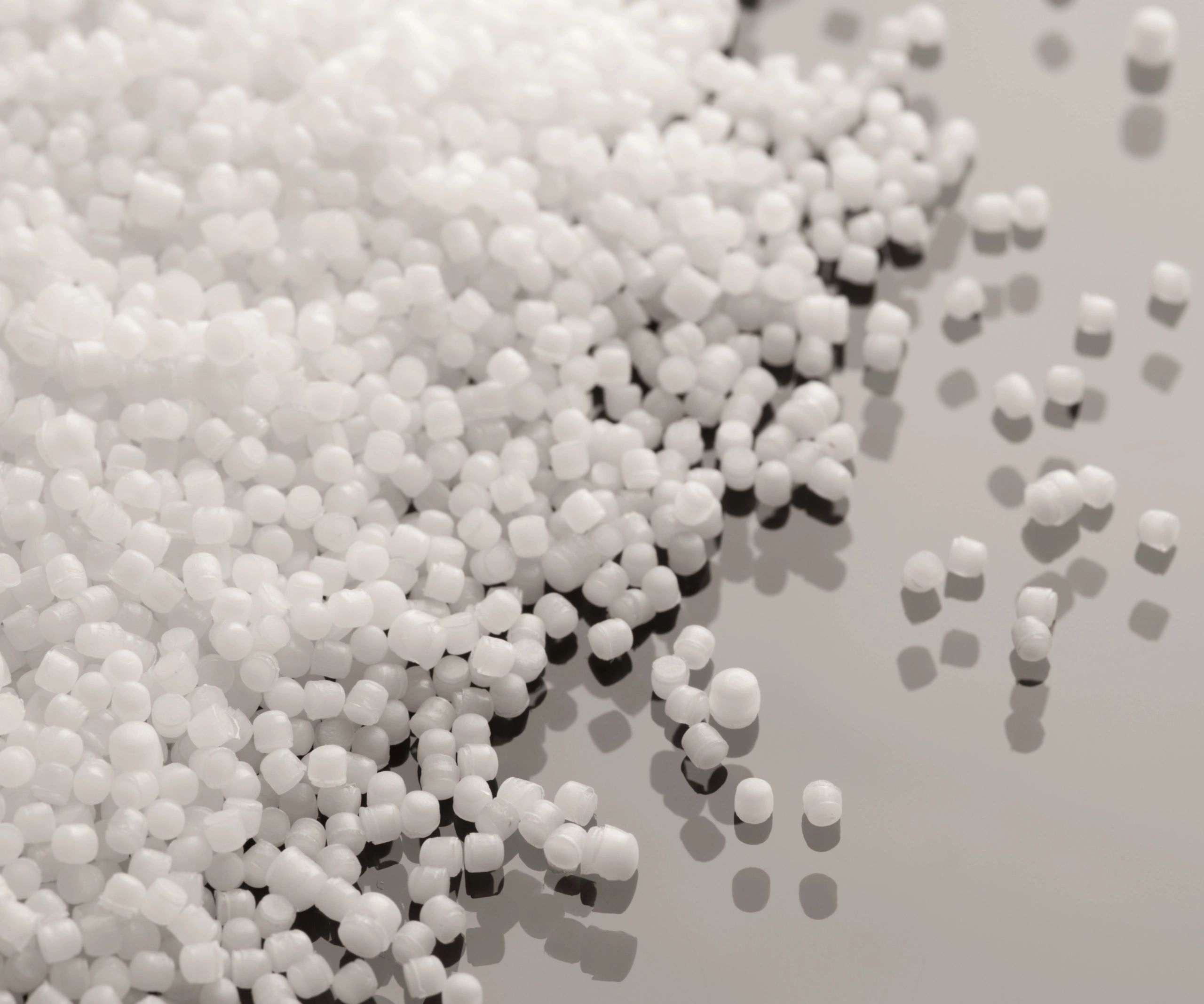 Close-up of polymer pellets used for manufacturing
